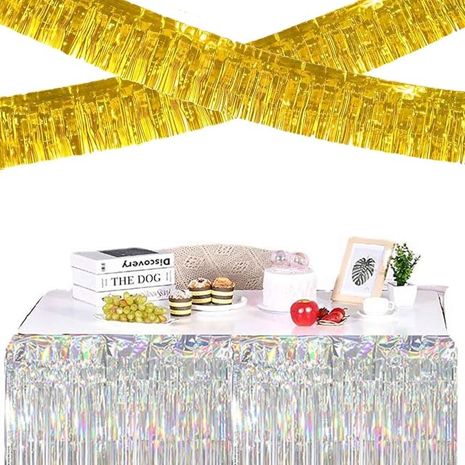 We Moment 6 Pack 10 Feet Gold Foil Fringe Garland Streamers Metallic Tinsel Banner Wall Hanging Fringe Curtain Glitter Backdrop Banner for Parade Floats Birthday Bachelorette Gold Party Decorations