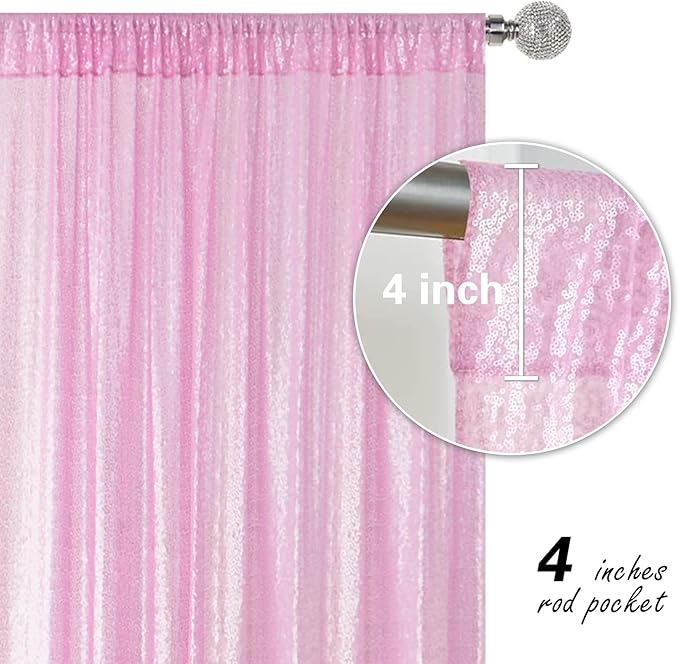 Matte Pink Sequin Backdrop Curtain 2 Pieces 2FTx8FT Glitter Photography Backdrop for Party Wedding Birthday Christmas Decorations