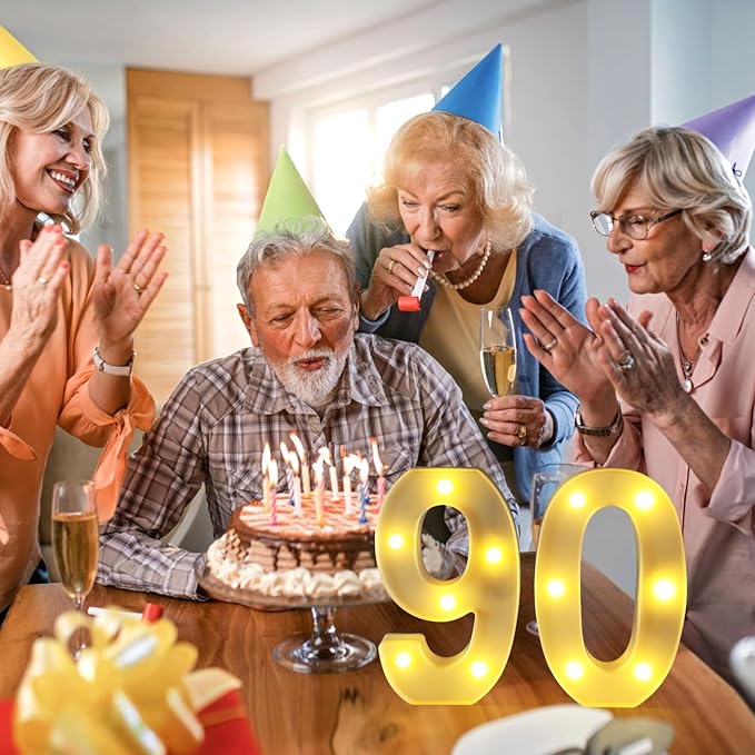 90th Birthday Decorations for Women Men,Happy 90 Birthday Decorations for Centerpieces Table,90 Light Up Numbers Sign Led for Party Backdrop Wall Decor for Wedding Anniversary Home
