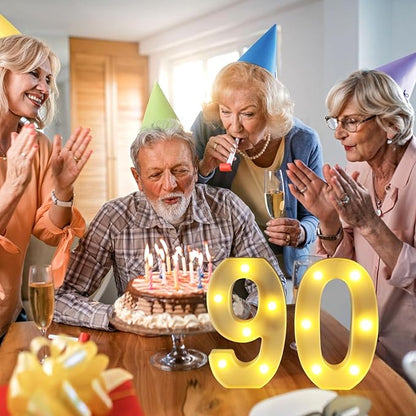 90th Birthday Decorations for Women Men,Happy 90 Birthday Decorations for Centerpieces Table,90 Light Up Numbers Sign Led for Party Backdrop Wall Decor for Wedding Anniversary Home