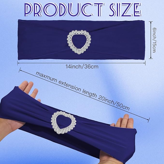 100PCS Spandex Stretch Navy Blue Chair Sashes Bows Universal Elastic Chair Cover Bands Ties with Buckle Slider for Wedding Party Ceremony Reception Event Banquet Decoration(Navy Blue)