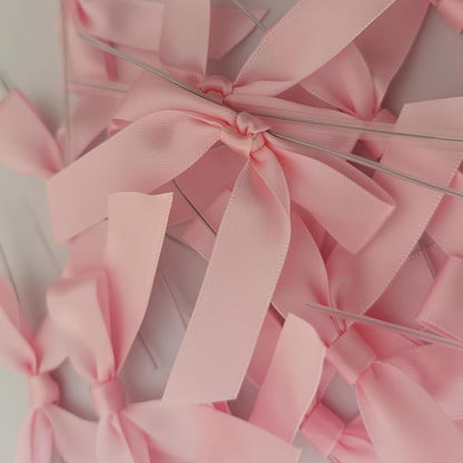 50pcs 2.5" Light Pink Polyester Satin Ribbon Bows with Twist Ties for Gift Wrapping Packing Easter Rabbit Decoration (Lt.Pink)