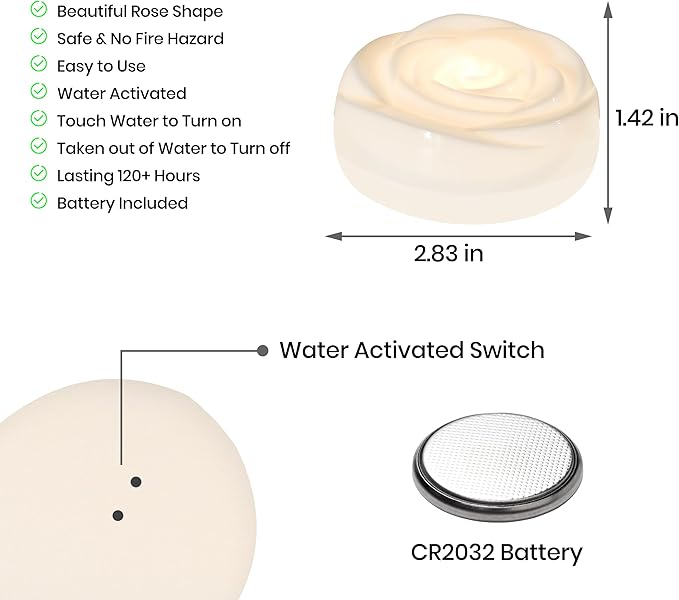 Aignis 24pcs Flameless LED Floating Candles, White Rose Plastic Tealight Battery Operated, 120+ Hours Glow Time, Cozy Light for Romantic Pool/Bathtub/Hot Bath/Wedding Centerpiece Decor(D2.83*H1.42)
