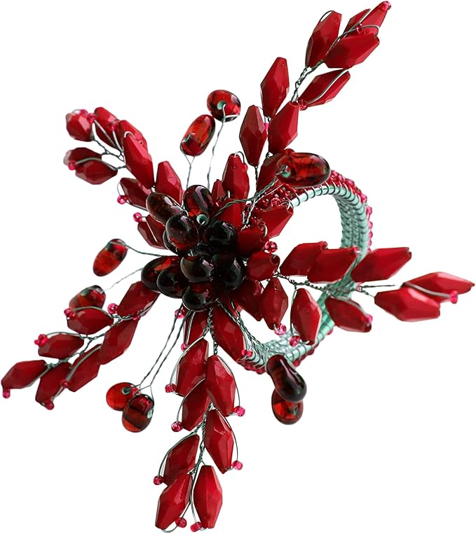 Napkin Rings Set of 12 for Dining Table Decoration Parties Everyday Metal Napkin Holder Leaf Red (Pack of 12)