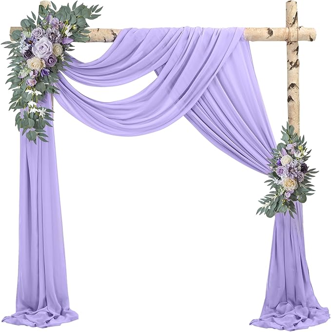 Wedding Arch Draping Fabric 4 Panels 20Ft Length x 28" Width Lilac Arch Drapes Chiffon Fabric Sheer Curtains Backdrop for Party Ceremony Wedding Ceiling Outdoor Indoor Stage Reception Decorations