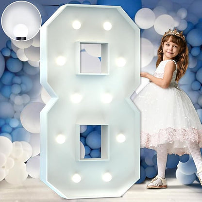 Marquee Numbers 4 Feet Tall Big Light Up Numbers 8th 18th 80th Happy Birthday Decorations Girl Boy White Anniversary Party Decor Large Cardboard Prop Backdrop Sign 8