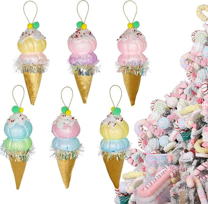 LANGXUN 6pcs Ice Cream Candy Land 2025 Xmas Birthday Party Suppiles Decoration, Hanging Candy Cane Christmas Tree Décor, Christmas Decorative Hanging Ornaments Crafts
