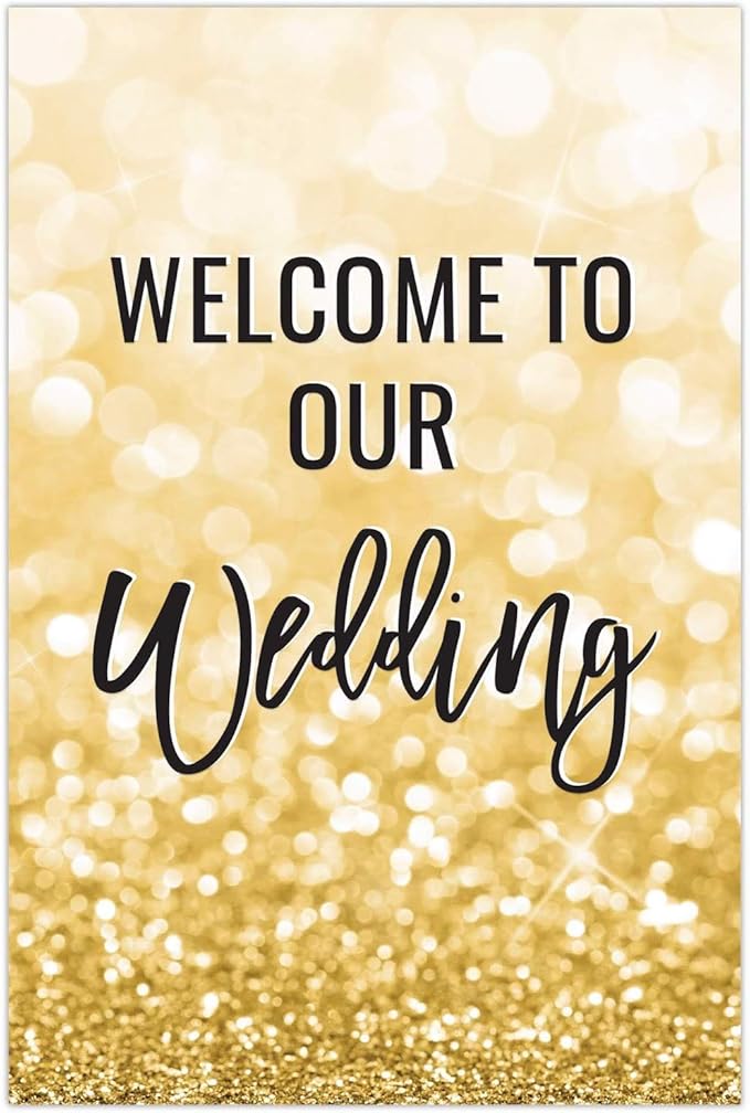 Andaz Press Extra Large Wedding Easel Board Party Sign, 12x18-inch, Glitzy Faux Gold Glitter, Welcome to Our Wedding, 1-Pack