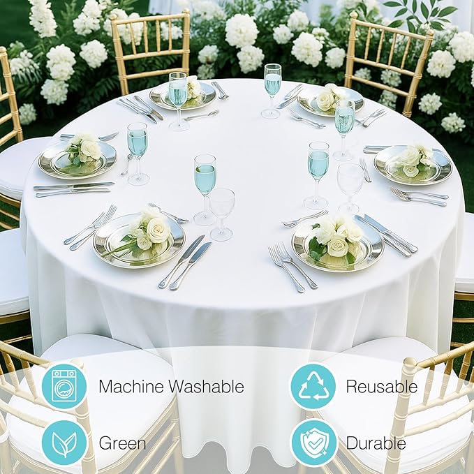 EMART Round Tablecloth White (6 Pack) 120 inch Circular Polyester Table Cover for Wedding Decor, Birthday Party, Banquet and Formal Events