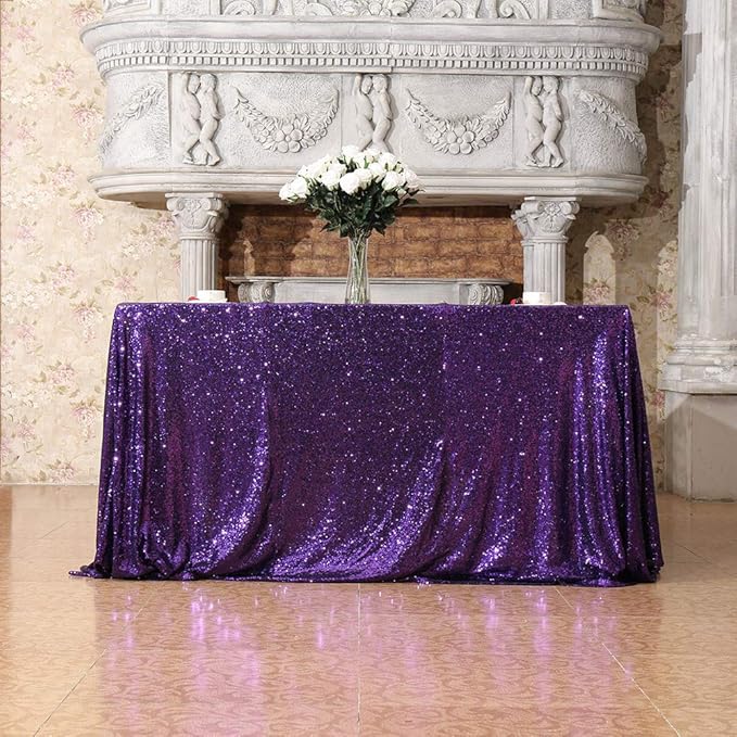 SquarePie Sequin Tablecloth 60 x 102 Inch Purple Sparkly Table Cloth for Halloween Wedding Party