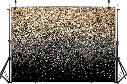 WOLADA Black and Gold Backdrop Golden Glitter Backdrop for Photography Wedding Birthday Baby Shower Party Photo Studio 10x8FT 11176