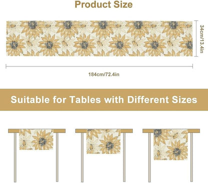Chrysanthemum Vintage Floral Table Runner, Elegant Grunge Orange Sunflower Spring Summer Elegant Pattern Artichokes Flower Table Runner for Party Kitchen Dining Living Room Decor, 13x108 Inch