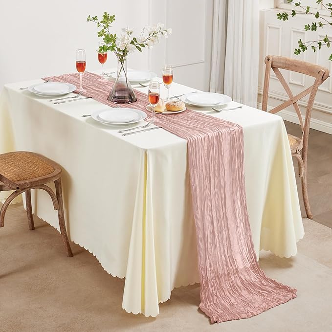6 Pack Dusty Pink Cheesecloth Table Runner 10FT Long Boho Gauze Table Runner Rustic Sheer Runner for Wedding Bridal Baby Shower Birthday Party Table Decor Thanksgiving Christmas Decorations