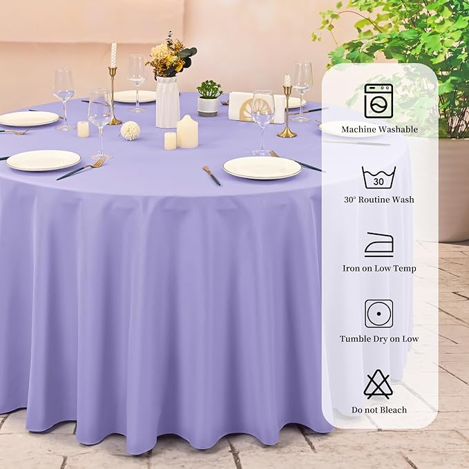 10 Pack Lavender Round Tablecloths - 120 Inch, Polyester Table Cover, Stain and Wrinkle Resistant Washable Fabric Table Cloth for Wedding Banquet Parties