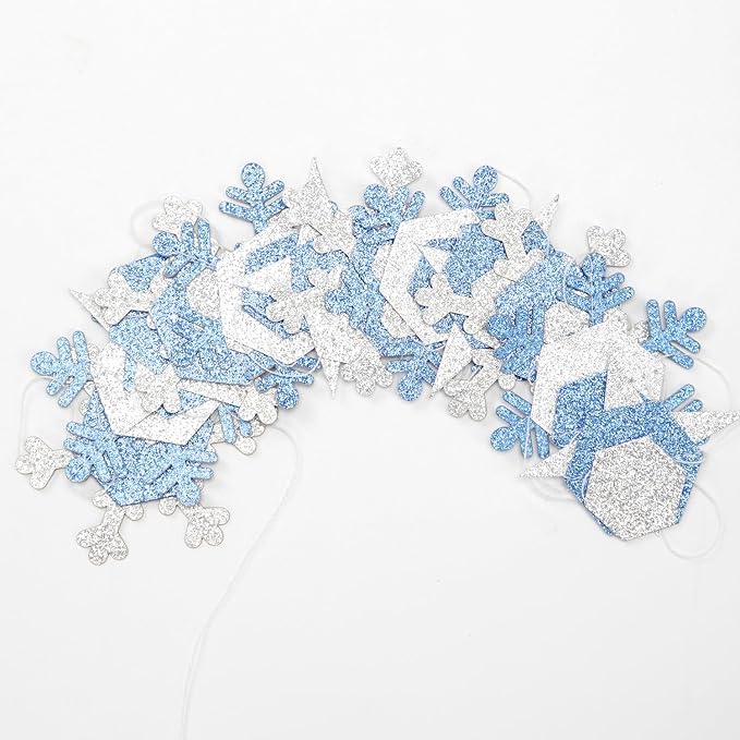 Snowflake-Snow Silver-Blue Christmas Party-Decorations Streamers - 52Ft White Winter Wonderland Frozen Hanging Paper Garland Banner,Birthday Wedding Baby Bridal Shower New Year Supplies Decor Hugtmr