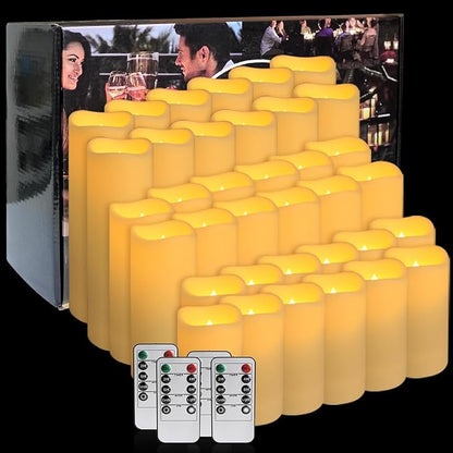 36-Pack Flickering Flameless Candles with Remote Control - LED Fake Candle Perfect for Wedding,Outdoor,Table,Halloween,Christmas Decor - Create a Magical Ambiance Effortlessly(Three Sizes)