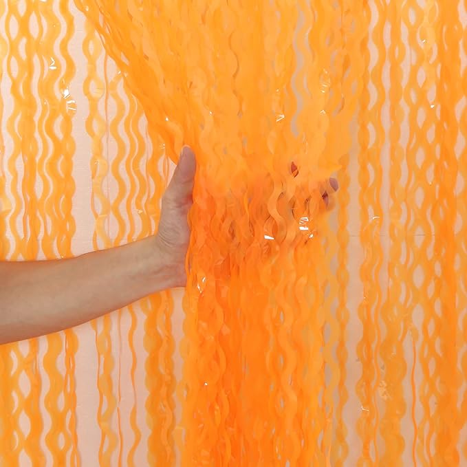 4 Pack Wavy Orange Foil Fringe Curtain Party Decorations - Orange Foil Backdrop Birthday Wedding Halloween Thanksgiving Friendsgiving Fall Party Decorations Supplies