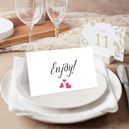 25 Pink Heart Place Cards for Table Seating, Cute Wedding Name Place Cards, Tent Card for Birthday Baby Shower Bridal Shower Reception Dinner Party Decorations -A27