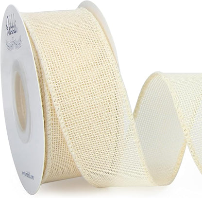 Ribbli Cream Burlap Wired Ribbon,1-1/2 Inch x 10 Yard, Ivory Wired Burlap Ribbon for Big Bow,Wreath,Tree Decoration,Outdoor Decoration