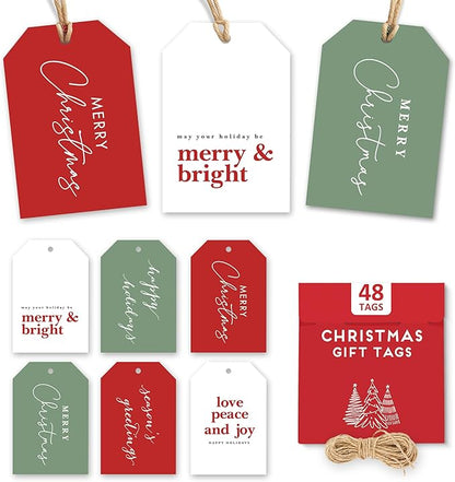 Elegant Christmas Gift Tags with String, 48 Premium Holiday Labels to Personalize Your Presents & Gift Bags, Christmas Tags for Xmas