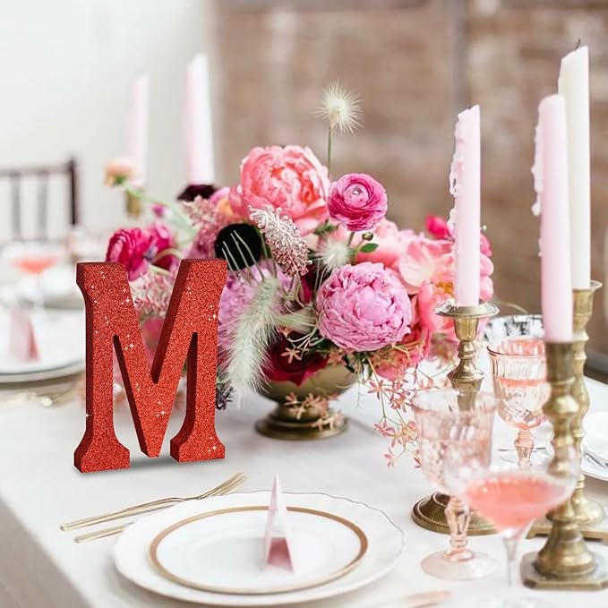 TONIFUL 8 Inch Red Glitter Letter M Table Centerpiece A-Z Red Birthday Party Decorations,Red Alphabet M for Birthday,Chrismas,Graduation,Bridal Shower,Wedding,Anniversary Party Supplies