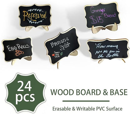 24 PCS Mini Chalkboard Signs with Stand,Food Labels for Party Buffet, Food Tag/Name Card for Wedding Table, Name Tag Drink Labels Taco/Candy Bar/Bake Sale Food Sign, Catering Supplies Buffet Display