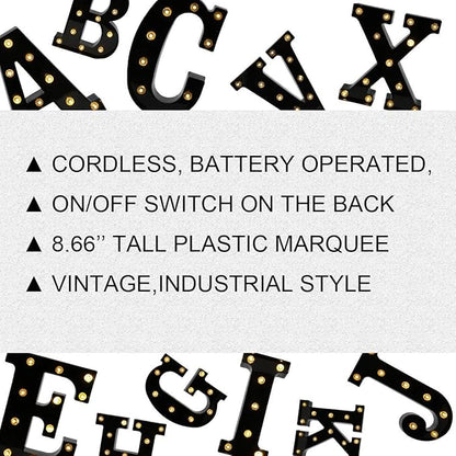 Light Up Black Alphabet Marquee Letters Sign LED Marquee Number Lights Sign for Night Light Home Bar Christmas Lamp Birthday Party Wedding Decoration R