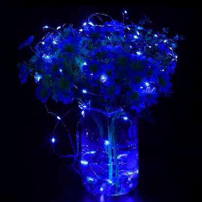 16 Pack Led Fairy Lights Battery Operated String Lights 10 Feet 30 LED Waterproof Twinkle Lights Mason Jar Lights Silver Wire Firefly Lights for Christmas Party Wedding Patio (Blue)