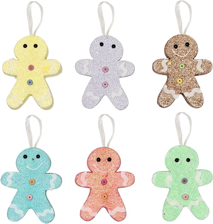 LANGXUN 6pcs Gingerbread Man Candy Land 2025 Xmas Party Suppiles Decoration, Hanging Candy Cane Christmas Tree Décor, Christmas Decorative Hanging Ornaments Crafts