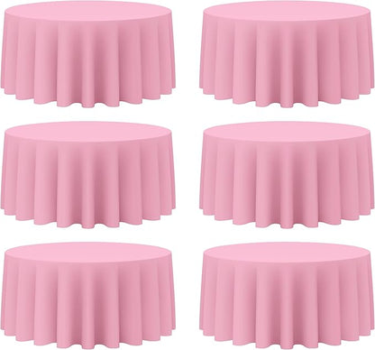 BRILLMAX 6 Pack Pink Round Tablecloths 132 Inch - Circle Bulk Linen Polyester Fabric Washable Table Cloth Cover for Wedding Reception Banquet Birthday Party Buffet Restaurant