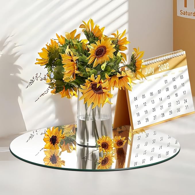 9PCS 12" Round Mirror Centerpieces for Tables Decorations, Acrylic Circle Mirror Centerpieces 2mm Mirror Tray Candle Plate Centerpiece for Wedding Table Christmas Party Decorations Wall Decor