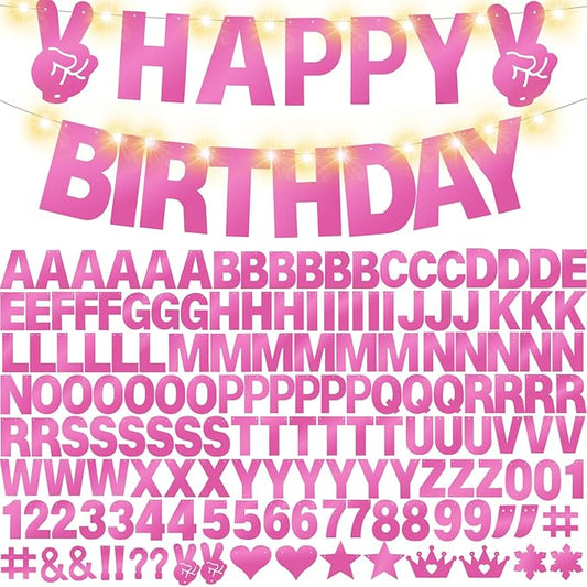 167Pcs DIY Glitter Customizable Banner Kit Happy Birthday Letter Banners Valentine's Day Garlands Personalized Love Heart Banner Decor Baby Shower Birthday Party Decorations Supplies(Shiny Light Pink)