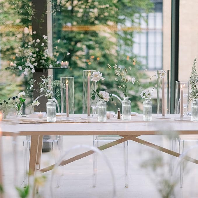 Glass Bud Vases Set of 20, Living Bud Vases, Small Bud Vase in Bulk, Mini Flowers Vases for Centerpiece, Vintage Decorative Vase Set for Table Decorations, Wedding Reception, Home Decor (Clear)