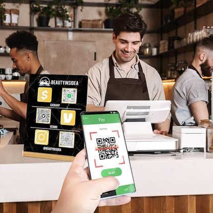 Personalized Custom Metal QR Code Sign Venmo Cashapp Scan to Pay with Stand Instagram Facebook Social Media QR Signs Bar Code QR Plaque Print for Business Salon Beauty Store Restaurant Wifi Sign (S3)