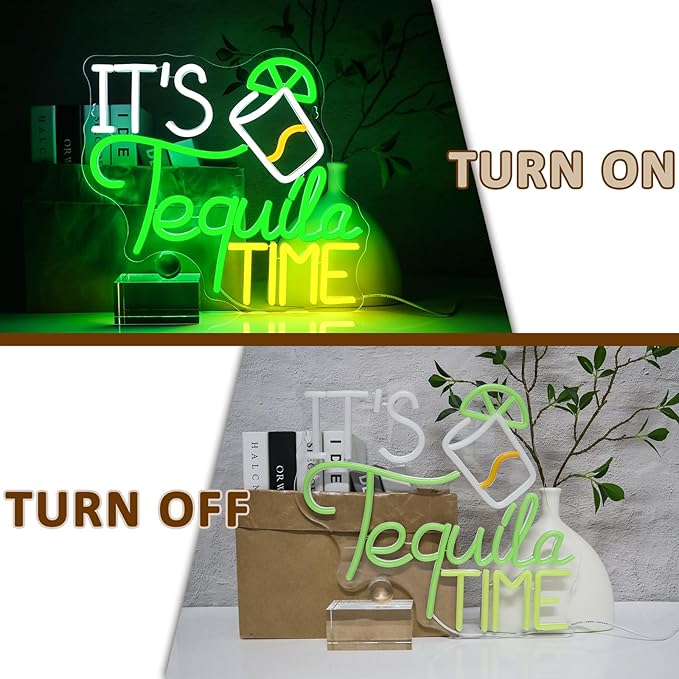 It Is Tequila Time Neon Sign for Wall Decor, Tequila Led Signs, USB Dimmable Neon Lights for Beer Bar Kitchen Restaurant Home Pub Party Man Cave Club Shops Hotel Store Business Gift