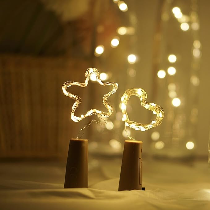 Wine Bottle Lights 20 LEDs Cork Lights Waterproof Battery (Included) Operated Fairy Mini String Lights for DIY Jar Indoor Bedroom Party Wedding Christmas Decor Pack of 4(Warm White)