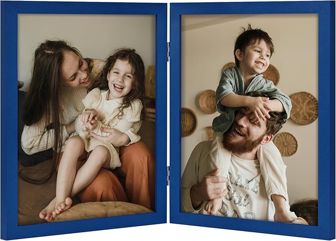decorUhome Double 8x10 Picture Frame Vertical, Engineered Wood Bifold Photo Frame with Plexiglass for Tabletop Display, 8x10, Royal Blue