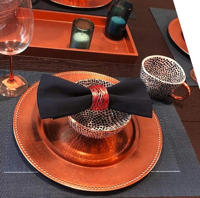 Handmade Round Red Mesh Napkin Rings Set of 12 Holder for Dinning Table Parties Everyday, Dia: 2 Inch