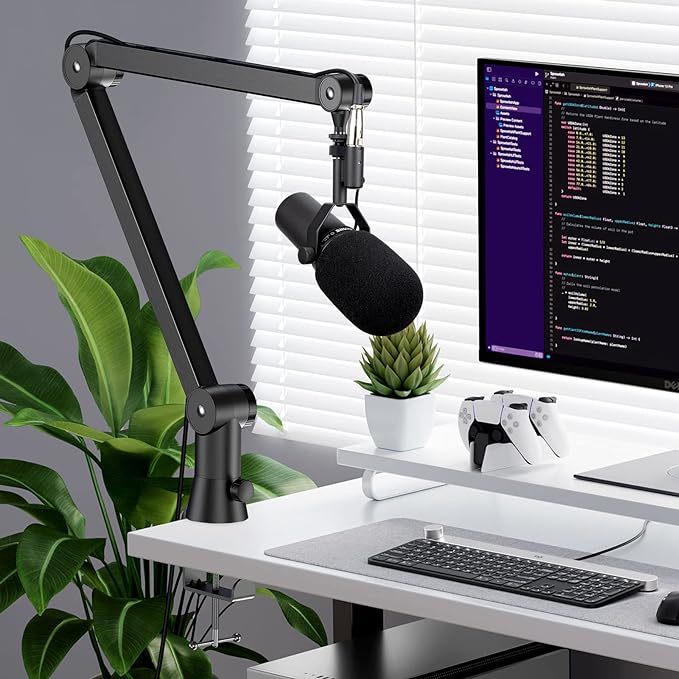Mic Boom Arm Stand Compatible with Shure SM7B, MV7, Blue Yeti Mic, Fifine microphone, HyperX QuadCast Mic and Most Microphones, Premium Microphone Arm by YOUSHARES