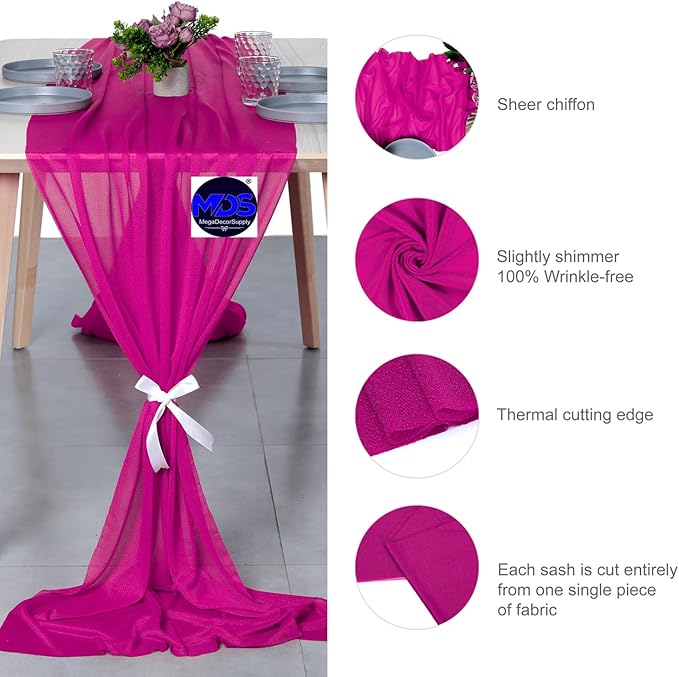 MDS Halloween Chiffon Table Runner - 12 Pack, 29 x 170 Inches, 14ft Each - Sheer Spooky Table Runners for Haunted House Parties, Trick-or-Treat Tables, Witchy Décor, Wedding & Events - Magenta