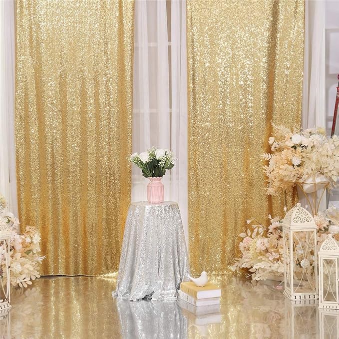 Eternal Beauty Sequin Backdrop Curtains, 2x8 Ft-2 Panels Gold Back Drop for Shimmer Photography Party Wedding Birthday Decor