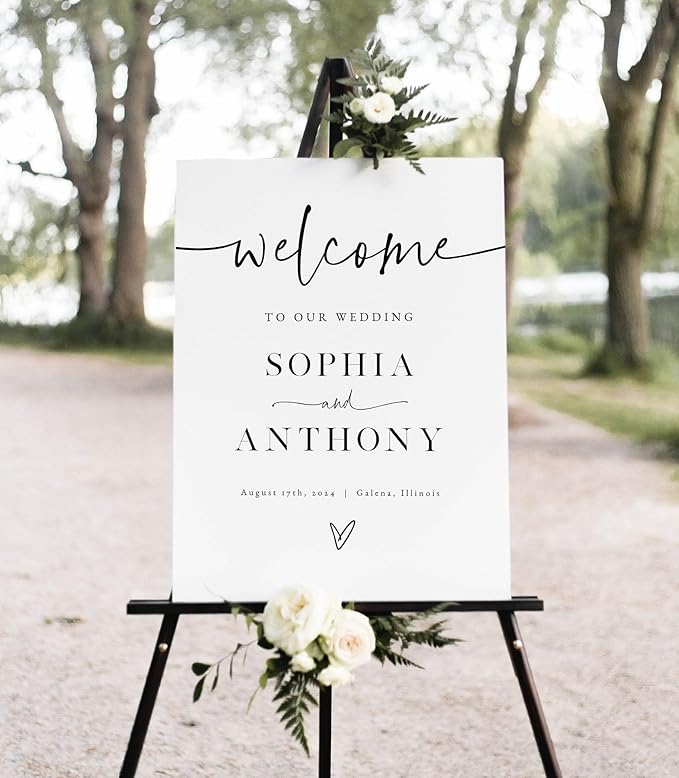 Personalized Wedding Welcome Sign, Minimalist Wedding Sign Signage 12" X 18" (Small), 27" (Medium), 36" (Large), Plastic, Modern, Pole Mount, Weather
