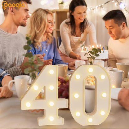 Pooqla 40th Birthday Decorations for Her Him, Light Up Number 40 for Party Table Decorations, 40th Birthday Gift for Women Men, Backdrop Wall Decor for 40th Wedding Anniversary Decoration