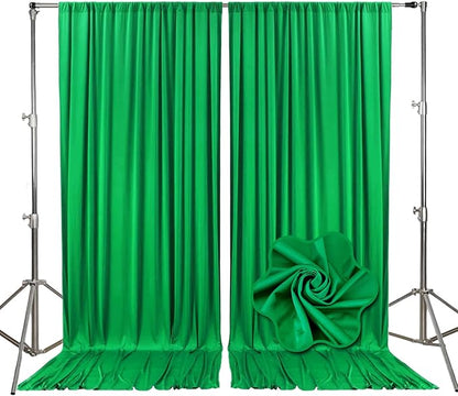 10ft x 10ft Grass Green Backdrop Curtains for Parties, Fabric Satin Background Curtain with Rod Pockets for Weddings, Birthday, Baby Shower, Photography, Graduation Party Backdrop Drapes, 2 Panels