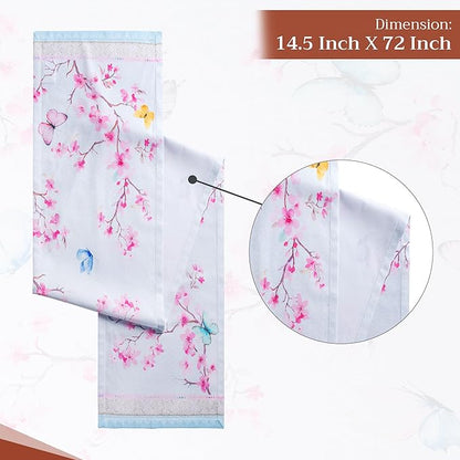 Maison d' Hermine Table Runner 100% Cotton Single Layer Table Runners 72 inches Long Decorative for Home Kitchen Dining Party Wedding Bridal Shower Spring Summer (Blossoms in Spring, 14.50" x 72")