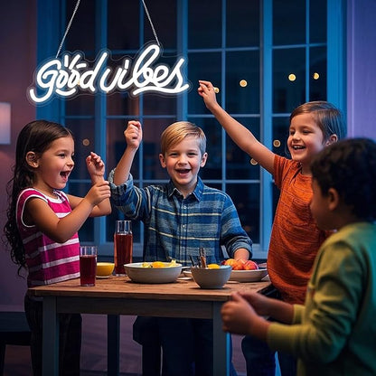 good vibes only neon sign for Backdrop wall decor,Cool White LED Neon vibes Sign, dimmable and USB powered,good vibes light up sign for gifts,party,club,Kids,Adults, vibe signs size:15.75 * 5.98In