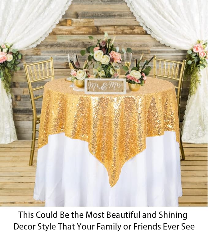ShinyBeauty Sequin Tablecloth Table Linen Table Cover Table Overlays for Wedding Party Decor Backdrops ~1122S (54x54-Inch, Gold)