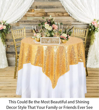 ShinyBeauty Sequin Tablecloth Table Linen Table Cover Table Overlays for Wedding Party Decor Backdrops ~1122S (54x54-Inch, Gold)