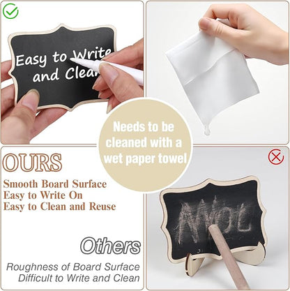 Herda 18 PCS Mini Chalkboard Signs with Easel Stand, Wooden Blackboard Labels for Wedding Celebration, Name/Place Cards, Food Labels for Party Buffet, Reusable Signs/Message Boards/Table Numbers etc.