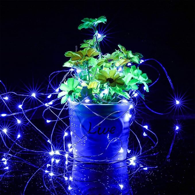 16 Pack Led Fairy Lights Battery Operated String Lights 10 Feet 30 LED Waterproof Twinkle Lights Mason Jar Lights Silver Wire Firefly Lights for Christmas Party Wedding Patio (Blue)